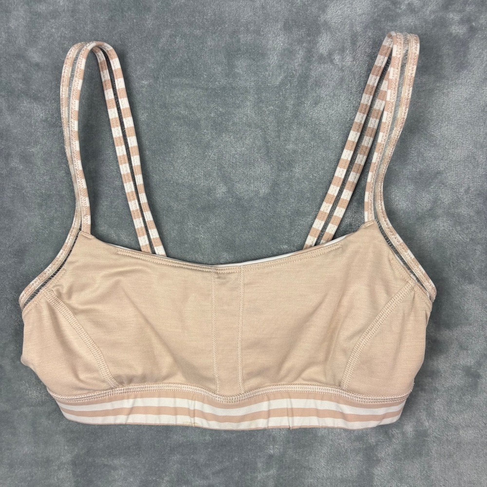 Lululemon Straight Up Bra 4 Narrow Stripe Tan White Yoga Athletic Sportcore Gym - Picture 6 of 9